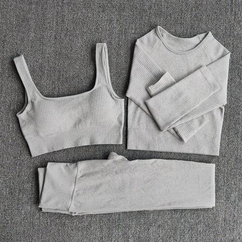 2/3 PCS Seamless Women Yoga Set Workout Sportswear Gym Clothing Fitness Long Sleeve Crop Top High Waist Leggings Sports Suits