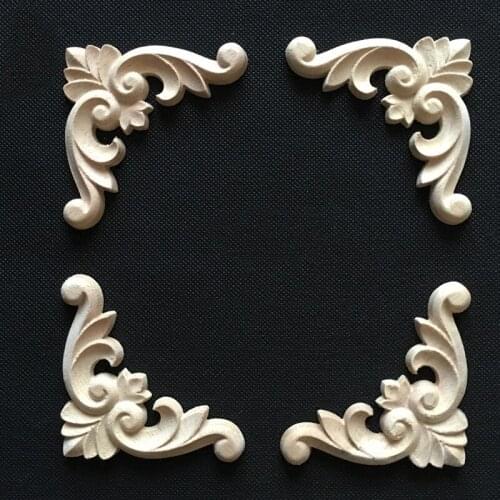 Square Flower Woodcarving Decal Corner Applique Frame Door Wall Doors Furniture Decorative Figurines Wooden Miniatures