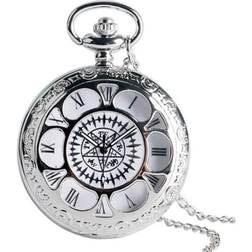 Unisex Hollow Flower Round Dial Arabic Roman Numerals Chain Quartz Pocket Watch