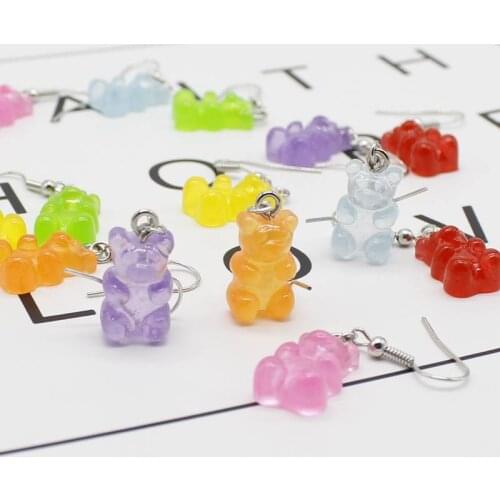 Cute Handmade Colorful Ins Style Cartoon Bear Earrings Resin Candy Color Animal Pendant Earrings Friends Diary Fun Jewelry