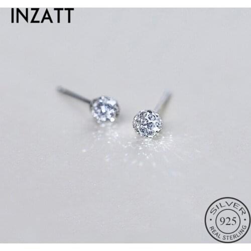 INZATT Minimalist Geometric 5mm Ball Full Zircon Stud Earrings Real 925 Sterling Silver Fashion Jewelry Trendy Gift For Women