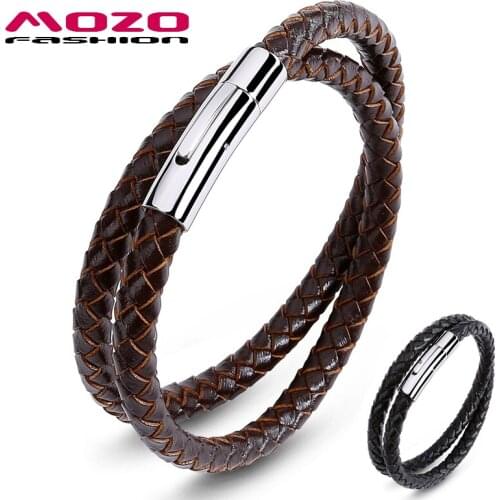 Fashion Bangle Brand Jewelry Brown Genuine Leather Rope Chain Stainless Steel Man Vintage Hand Strap Bracelets