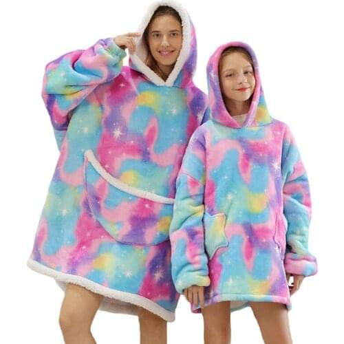 2021 New Oversized Family Matching Homewear Plush Fleece Blanket Unicorn Sleepwear ,if you need two Hoodie, please order two