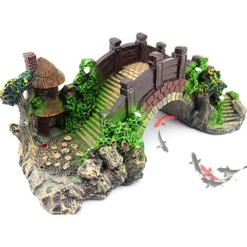 NEW Aquarium Ornament Bridge Resin Rockery Fake Rock Bridges Pavilion Tree Landscape Fish Tank Decoration