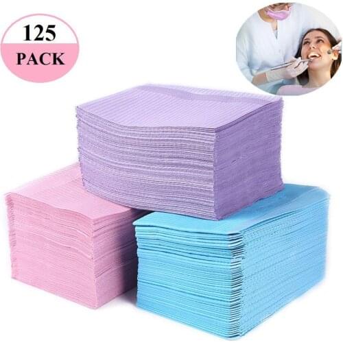 125pcs Disposable Waterproof Medical Paper Dental Hygiene Bib Neckerchief Wood Pulp Paper Dental Clean Pad Sheets