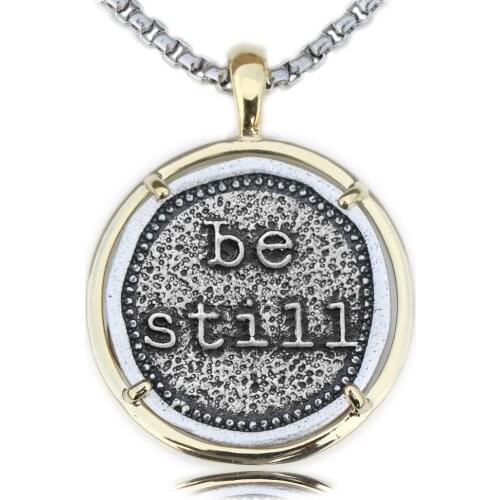 Jesus Christ necklace Be Still Pendant Men Bible verse Encourage Faith Love Jewelry Gold Tone Baptism Family Gift