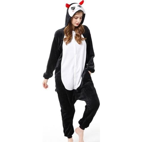 Kigurumi Demon Pajama Adult Animal Onesie Women Men Couple Anime Winter Pajamas Suit Sleepwear Flannel Pijamas
