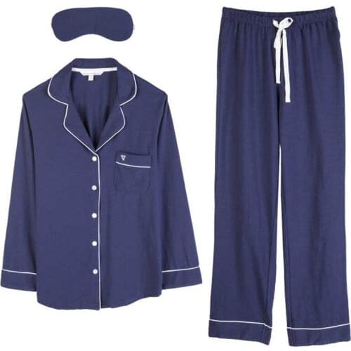 Knitted Cotton Pajamas Women Sleepwear Heart Embroidered Pajama Set Comfy Long Sleeve Woman Pajamas Home Clothes