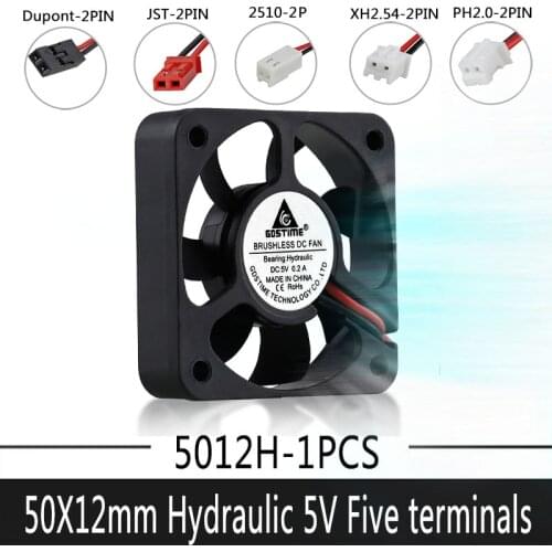 1PCS Gdstime 5012 5V 5cm 50*50*12mm 50mm 2Pin JST Dupont Connector DC Brushless Computer Cooler Cooling Fan Hydraulic Bearing