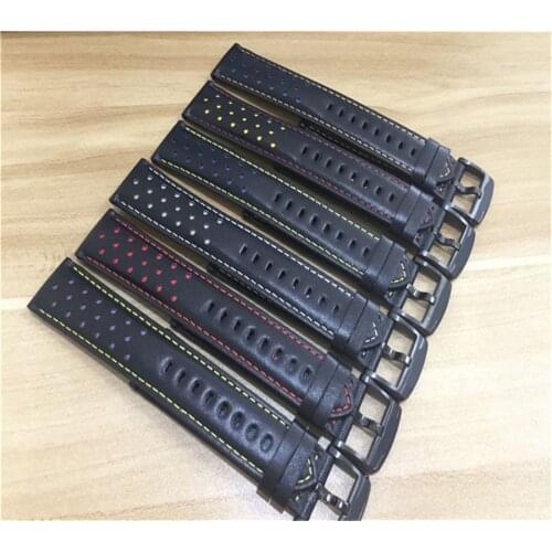 22mm T106417A High Quality Black Buckle +Genuine Leather Watch Bands Strap T106427A