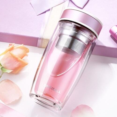 380ML Double Glass Water Bottle Leakproof Bottle With Stainless Steel Tea Filter Drink Bottle Tumbler For Girls Home Office