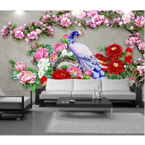3d wallpaper custom photo mural Embossed peacock magnolia flower living room Home decor 3d wall murals wallpaper for walls 3 d