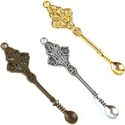 5Pcs Fashion Charms Spoon Antique silver Plated Pendants alloy Jewelry Making DIY Handmade Craft 60*15mm 3 Colors