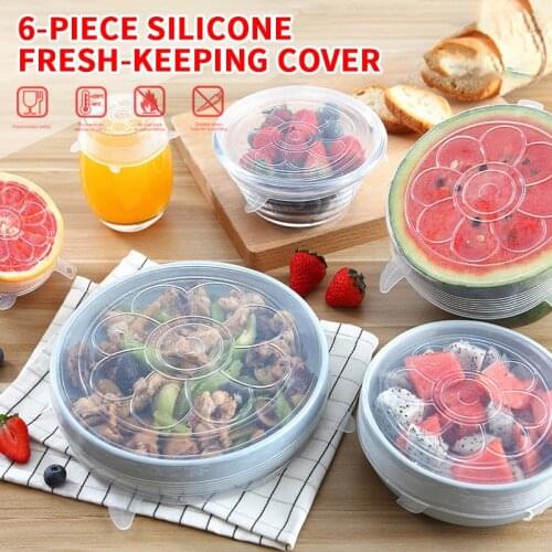 6PCS Round Silicone Stretch Lids Universal Airtight Food Wrap Cover Kitchen Wrap Seal Fresh Keeping Adjustable Stretch Bowl Lids