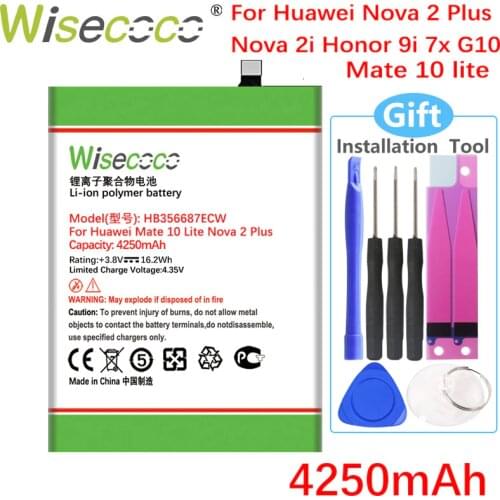 Wisecoco 4250mAh HB356687ECW Battery For Huawei Nova 2 plus Nova 2i honor 9i huawei G10 Mate 10 lite Phone+Tracking Number