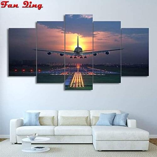 New 5d Diamond Painting the airplane-sunset Cross Stitch Full Drill Square Round Diamond Embroidery Home Decoration