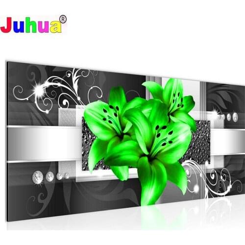 110x55cm 5d Diy Diamond Painting Green Lily, Flower Large full Square 3d Rhinestones Cross Stitch Embroidery Mosaic Home decor