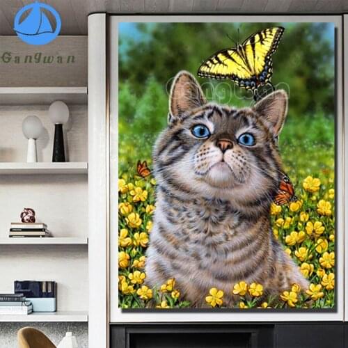 5D DIY Diamond Painting butterfly cat Mosaic Animal Full Square Drill Home Decoration Embroidery Sale cute pet Full Handicraft