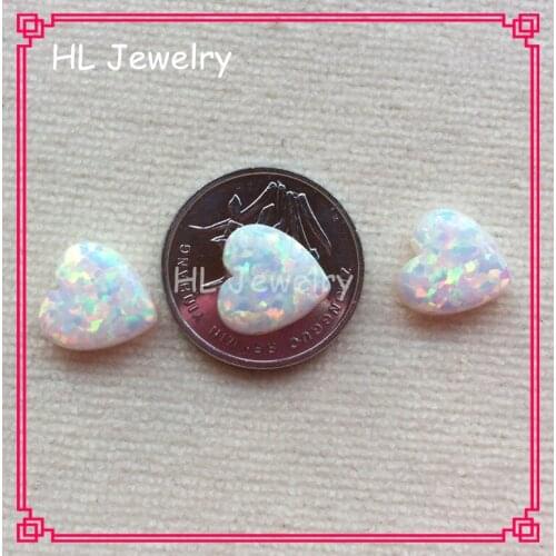 50PCS/Lot Syntehtic Fire Opal Heart Shape Stone 10MM White Opal Heart Beads