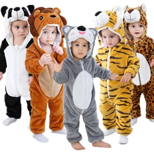 0-2Y Baby Animal Romper Newborn Tiger/Panda/Fox/Leopard Jumpsuit Cosplay Hooded Winter Warm Party Set