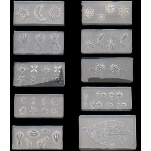 10 Styles Small Size Goldfish Leaf Mold Snowflake Rabbit Pendant Resin Mold Moon Star Sun Resin Fillings Mold Resin Tool