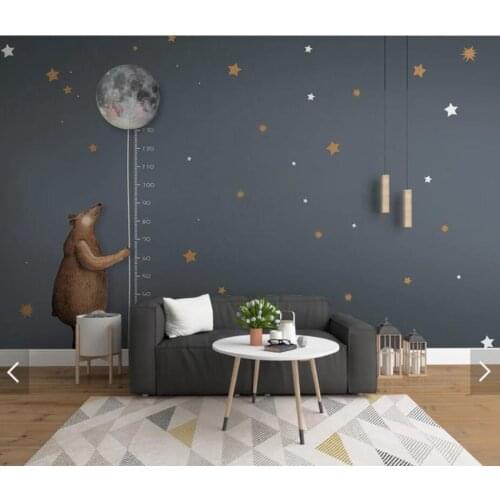 Carton Bear Star Kids Bedroom Wallpaper Measure Stature Wall Mural Children Room Background Wall Paper Rolls Custom