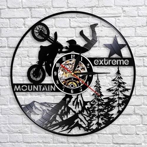 Mountain Extreme Wall Clock Motorcycles Laser Etched Vinyl Record Motorbike Lamp Home Decor Motocross Dirt Biking Slient Watch