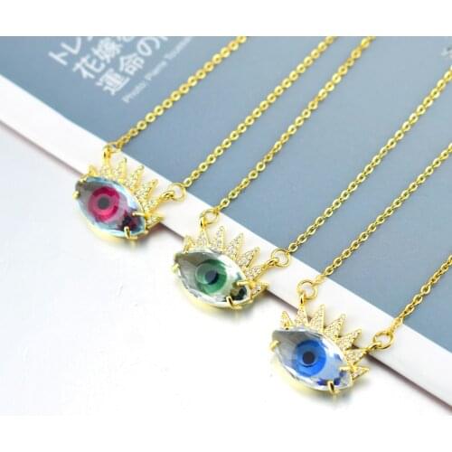 2021 Hot Selling Crystal Turkey Evil Eye Necklace for Women CZ Zircon Devil Eye Pendants Necklace Jewelry Gift Wholesale