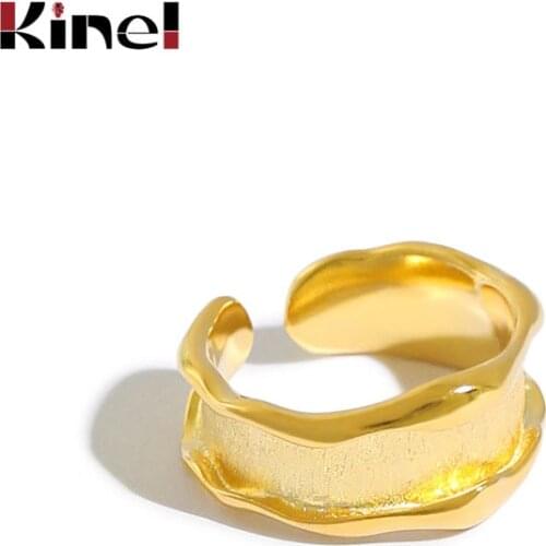 Kinel Authentic 925 Sterling Silver Wave Pull Wire Adjustable Rings for Women Wedding Jewelry 18K Plating Real Gold Ring