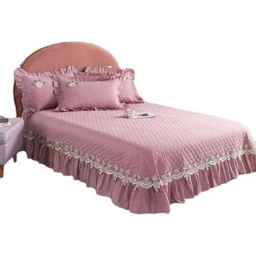 European Luxury Bed Cover Set Thick Cotton Bed Sheet with Lace Edge Twin Queen King Size Duvet Cover Set Bedding Set Non-slip