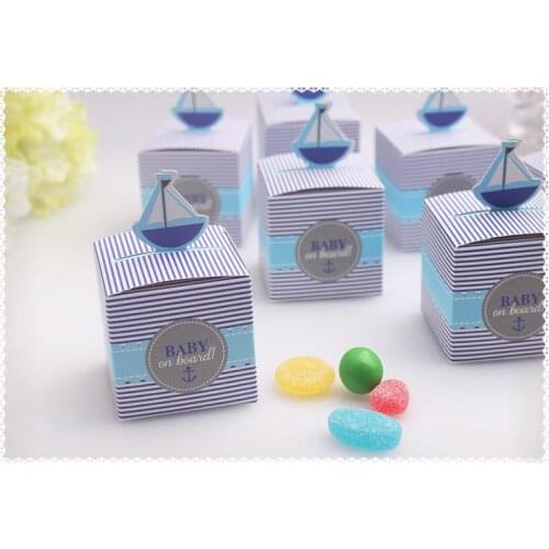 Baby shower Candy Box Creative Sailboat Gift Wedding Box Square High Quality Decorative Gift Boxes for Baby Boy Showers Favors