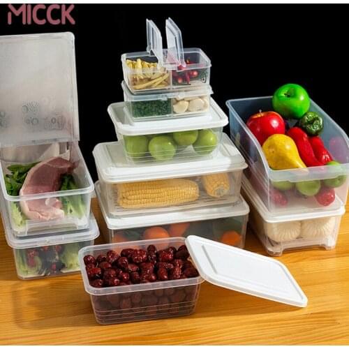 MICCK Kitchen Storage Box With Drain Rack Refrigerator Organizer Drawers Container For Save Vegetables Meat Kitchen Accessories