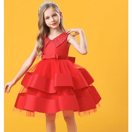Summer Dresses for Girls Princess Costume Solid Sleeveless Birthday Party Wedding Kids Clothes
