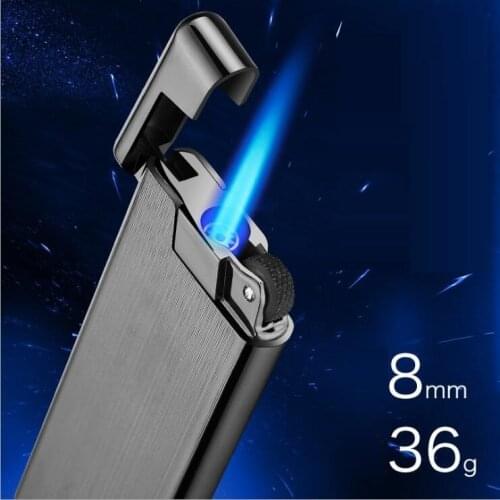 Metal Gas Lighter Ultrathin Design Windproof BLue Flame Inflatable Cigar Lighter Kitchen Accessories Outside Ignition Tool