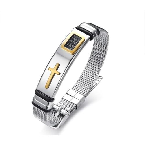 MIQIAO Stainless Steel Cross Watch Band Bracelet for Men Boys Fashion Korean Style Wrist Arm Band Friends Gift Jewellry Boho Kpo