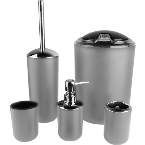 6pcs Bathroom Accessories Set Plastic Toothbrush Holder Cup Soap Dispenser Dish Toilet Brush Holder Trash Can Sets Dropshipping