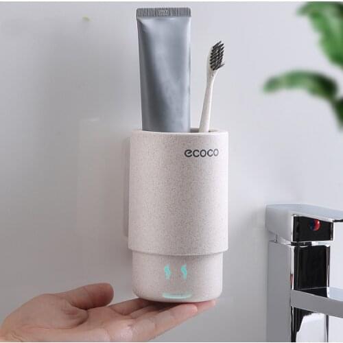 Wall Mounted Bathroom Shelf Toothbrush Holder Toothpaste Squeezer with Cups Bathroom Accessories Set Storage Rack 3 Colors