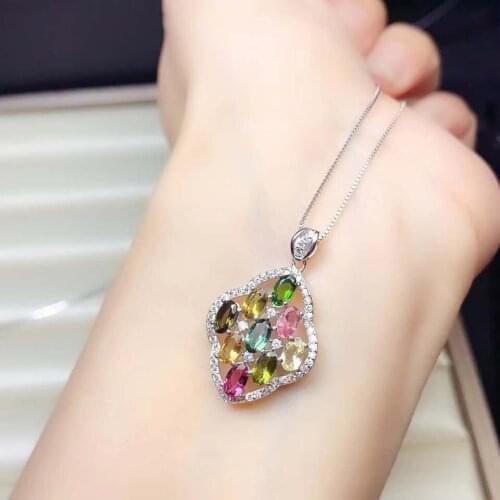 Natural Real Tourmaline necklace pendant S925 sterling silver Natural real Tourmaline Pendant