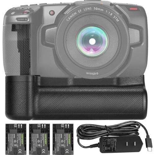 Neewer HM Battery Grip For Blackmagic Pocket Cinema Camera 6K 4K And Type-C Power Adapter and LP-E6 Rechargeable Li-ion Battery