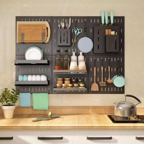 2020 New DIY Punch Free Kitchen Storage Rack Wall Mounted Bowl Plate Cutting Board Spice Dish Rack Kitchen Organizer