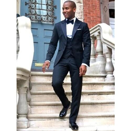 New Wedding Tuxedos Tailor Made Men Suit Peaked Lapel Terno Masculino Slim Fit Blazer Mens suits 3 Piece(Jacket+Pants+Vest)