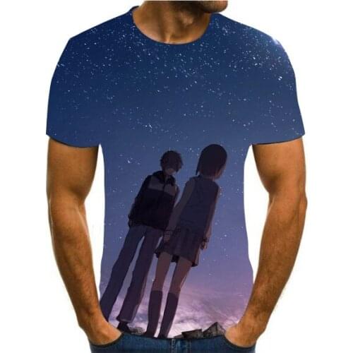 2020 new trend, new fashion Japanese anime star, your name 3D printing, summer short sleeve street style, all kinds of look back