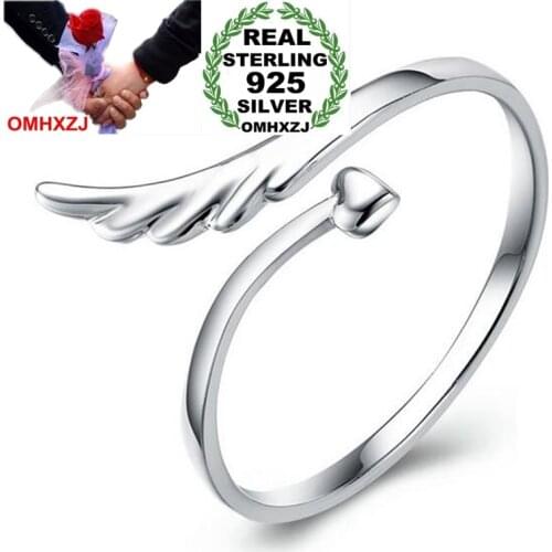 OMHXZJ Wholesale Fashion Romantic Angel wings Lovers Couple 925 Sterling Silver open adjust female for Woman Man Ring Gift RG07