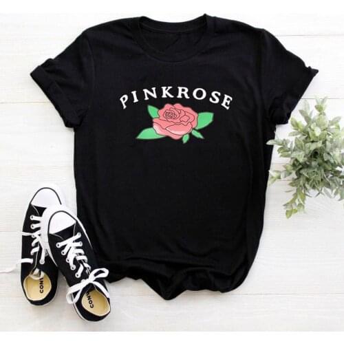 Pinkrose Women T Shirt Aesthetic Round Neck Tee Shirt Femme Funny Cotton Tshirt Women Harajuku Printing T-shirts Women Tide Top