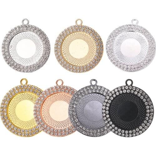 JUYA Pendant Cabochon Base 3PCS Alloy Diamond Charms Jewelry Making Accessories DIY Necklace Crafts 25-30mm Blank Tray Findings
