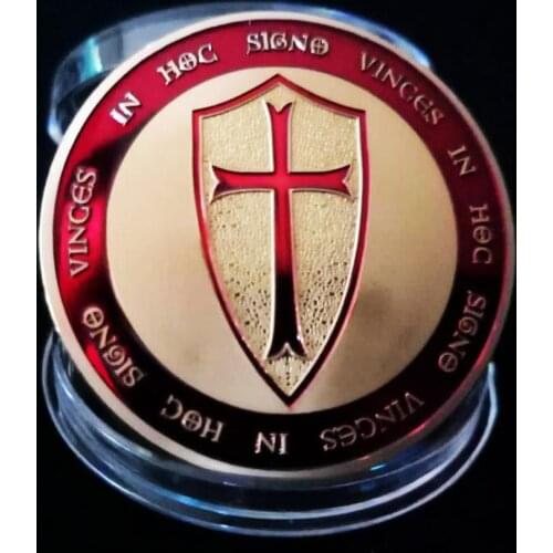 Gold Plated Masonic Knight Temple Red Cross Coins Freemasons Souvenir Coin Festival Gift