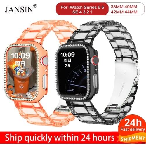 Resin Transparent Strap+Case For Apple Watch 6 5 4 3 Band 42mm 38mm Correa Wrist band For Apple Watch 44mm 40mm Women Watchband