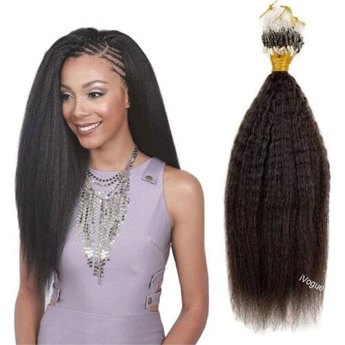 Yaki Straight Micro Loop Hair Extensions For Black Women Brazilian Remy Hair Coarse Straight Micro Rings Hair 1g/Pcs 100Pcs/ Set