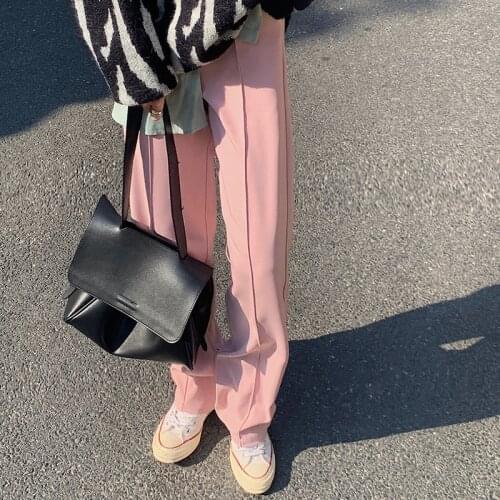 QOERLIN Stylish Pink Pants for Women Clothing Summer 2021 Oversize Pants Wide Leg Pant Plus Size Loose Casual Long Trousers