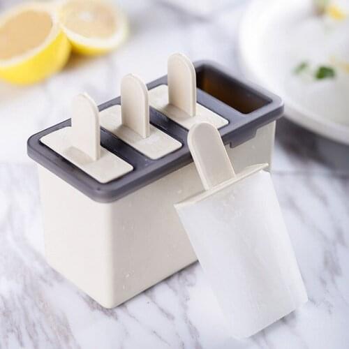 DIY Silicone Ice Cream Molds 4 Cavity Food Grade Ice lolly Moulds FreezerCreative Ice cream Molds Maker With Popsicle Sticks